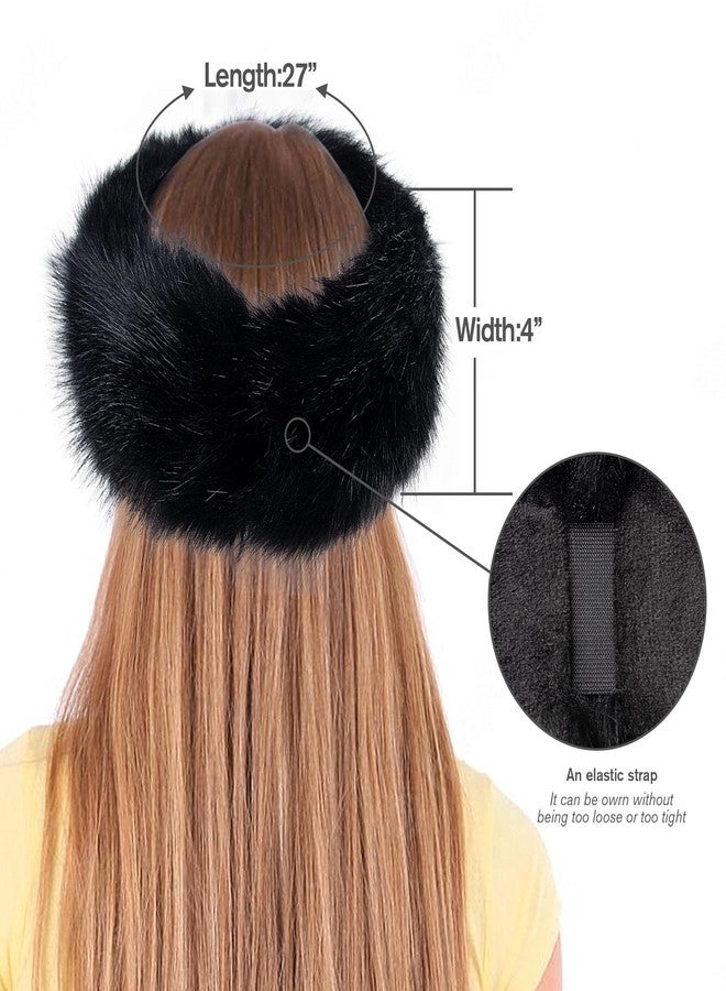 Dikoaina Womens Faux Fur Headband Winter Earwarmer Earmuff Ski (Black) - Image 3